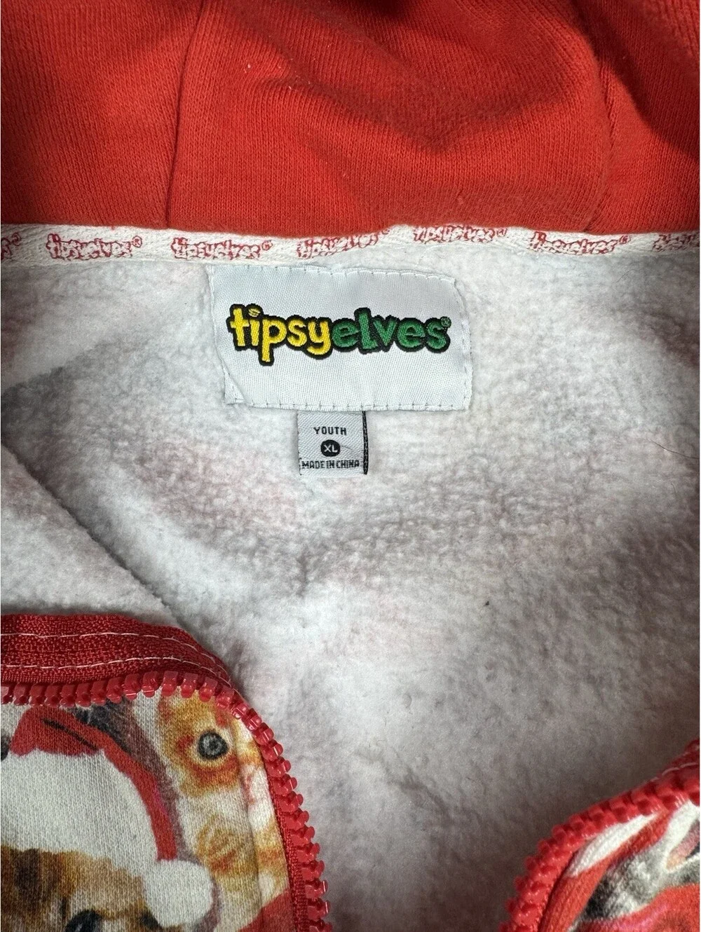 Tipsy Elves Meowy Catmus One Piece JR Lg Unisex Print Cats Hooded W/Pockets Xmas